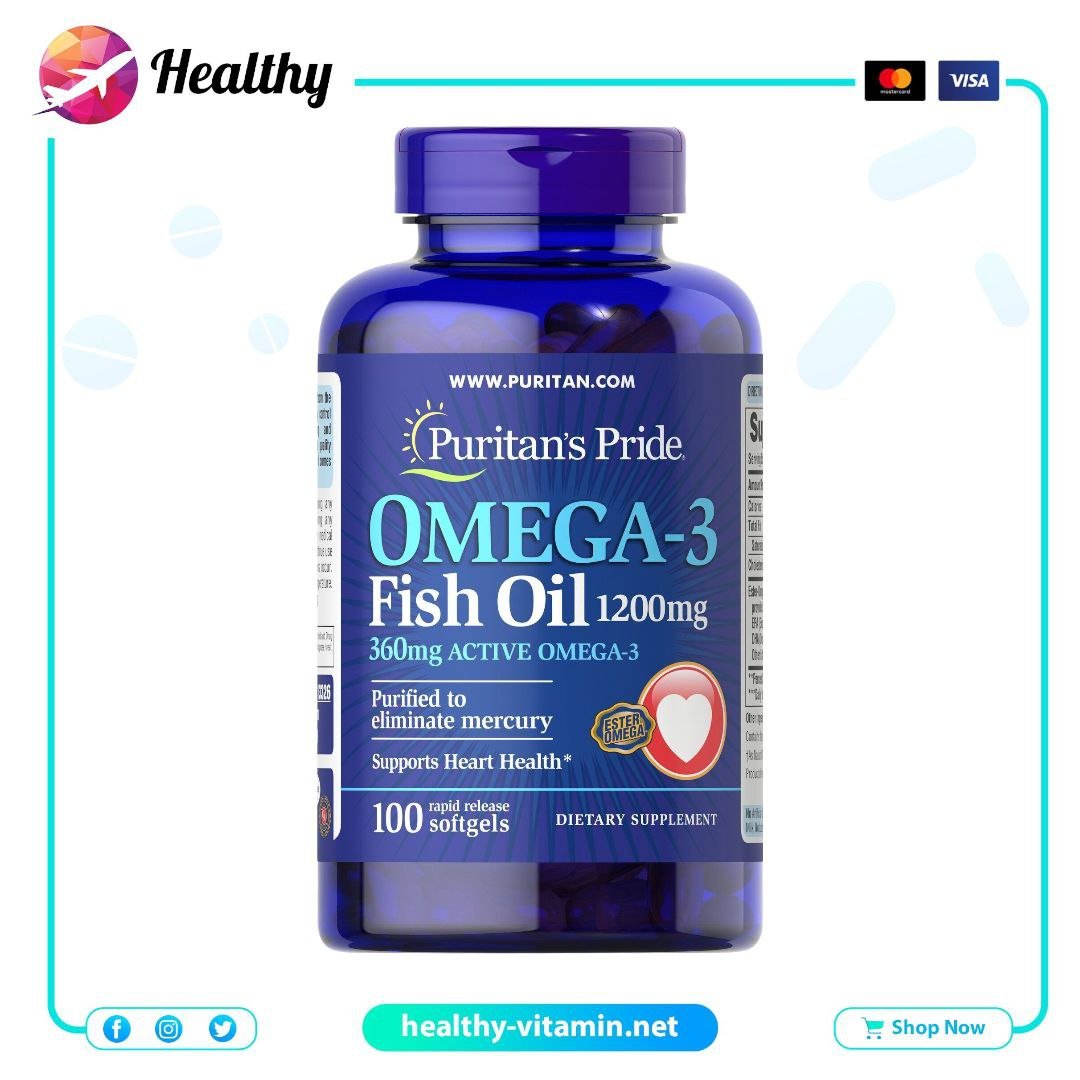 Omega-3 Fish Oil Puritan's Pride 1200 mg 100 Softgels 1