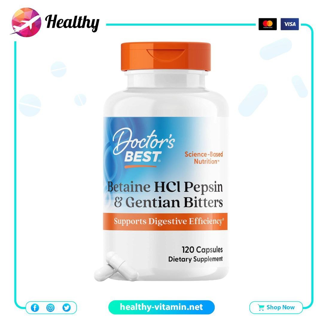 Betaine HCl Pepsin & Gentian Bitters Doctor's Best 120 Capsules