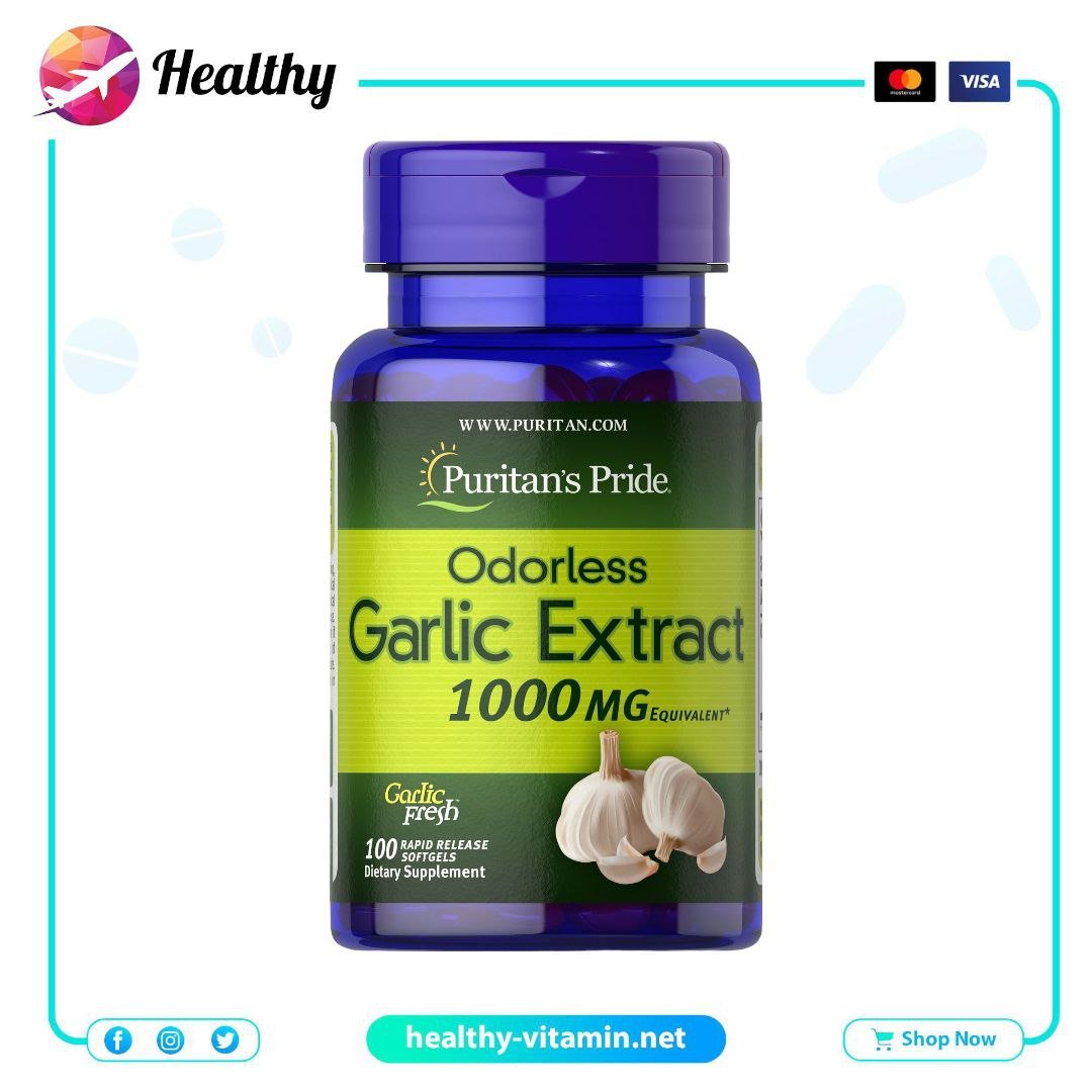 Odorless Garlic Extract 1000 mg Puritan’s Pride 100 Rapid Release Softgels 1