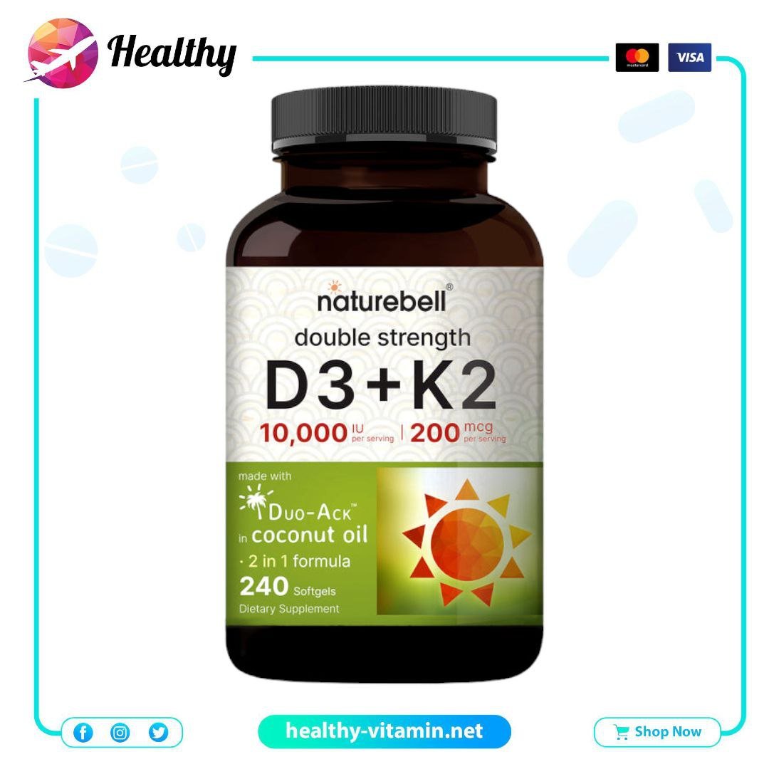 Vitamin D3 K2 10000 IU + 200 mcg MK-7 NatureBell 240 Softgels