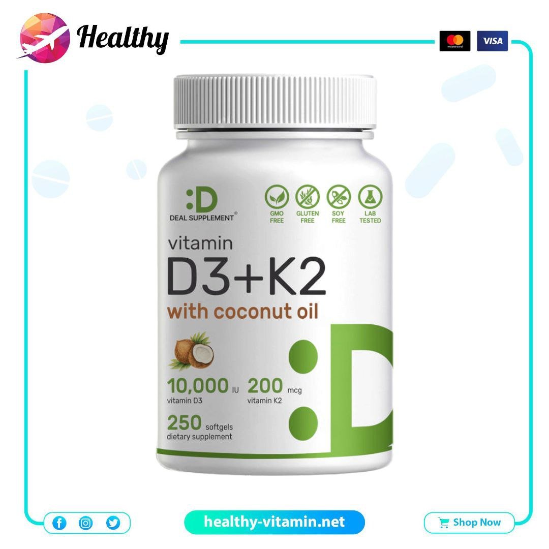Vitamin D3 K2 10,000 IU + 200 mcg MK-7 Deal Supplement 250 c