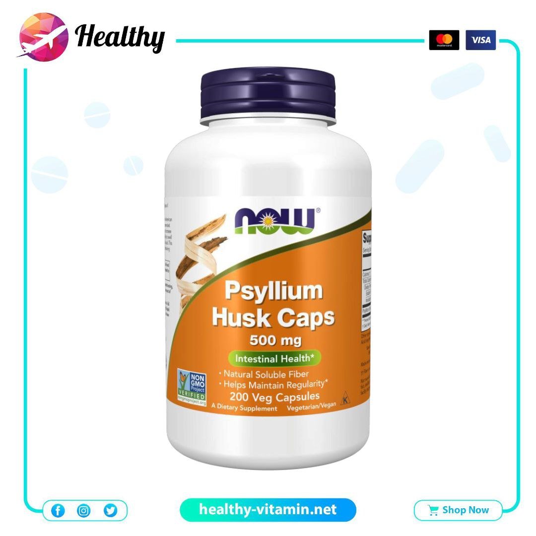 Psyllium Husk Caps 500 mg Now Foods 200 Veg Capsules