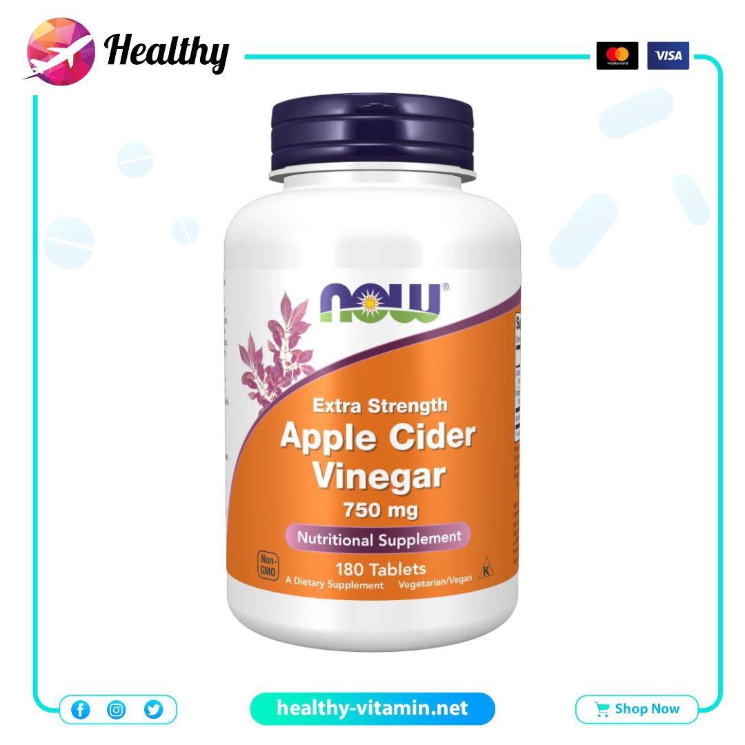 Apple Cider Vinegar 750 mg Extra Strength Now Foods 180 Tablets