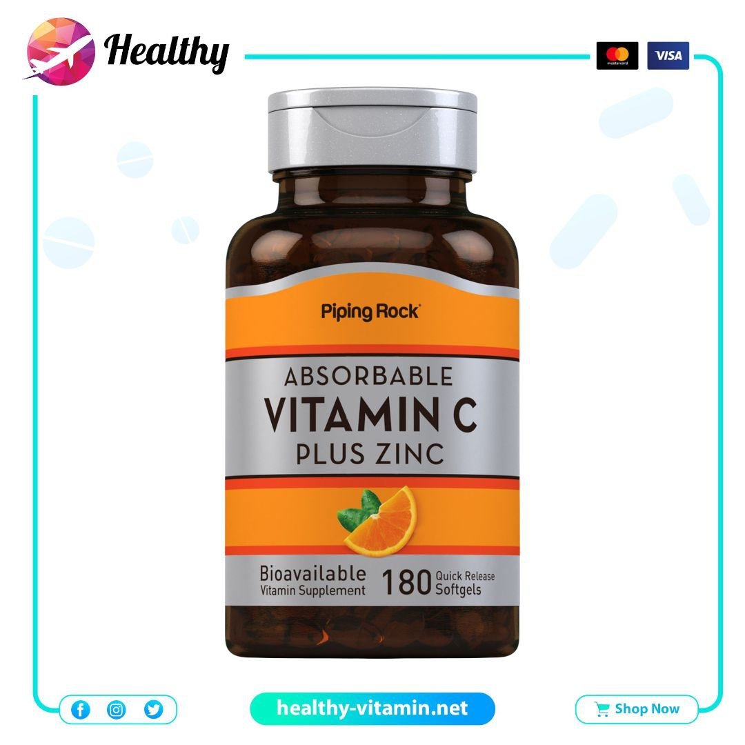 Absorbable Vitamin C Plus Zinc PipingRock 180 Quick Release Softgels 1