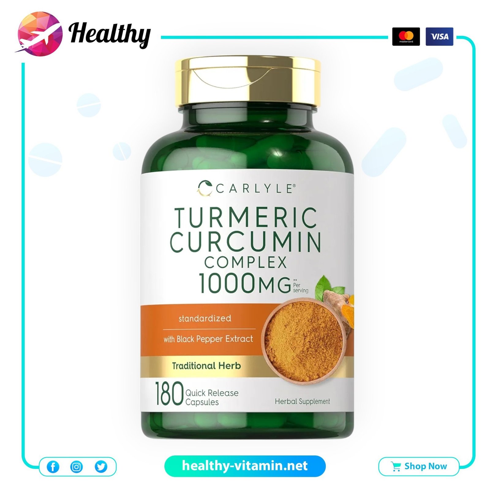 Turmeric Curcumin Complex 1000 mg Carlyle 180 Capsules