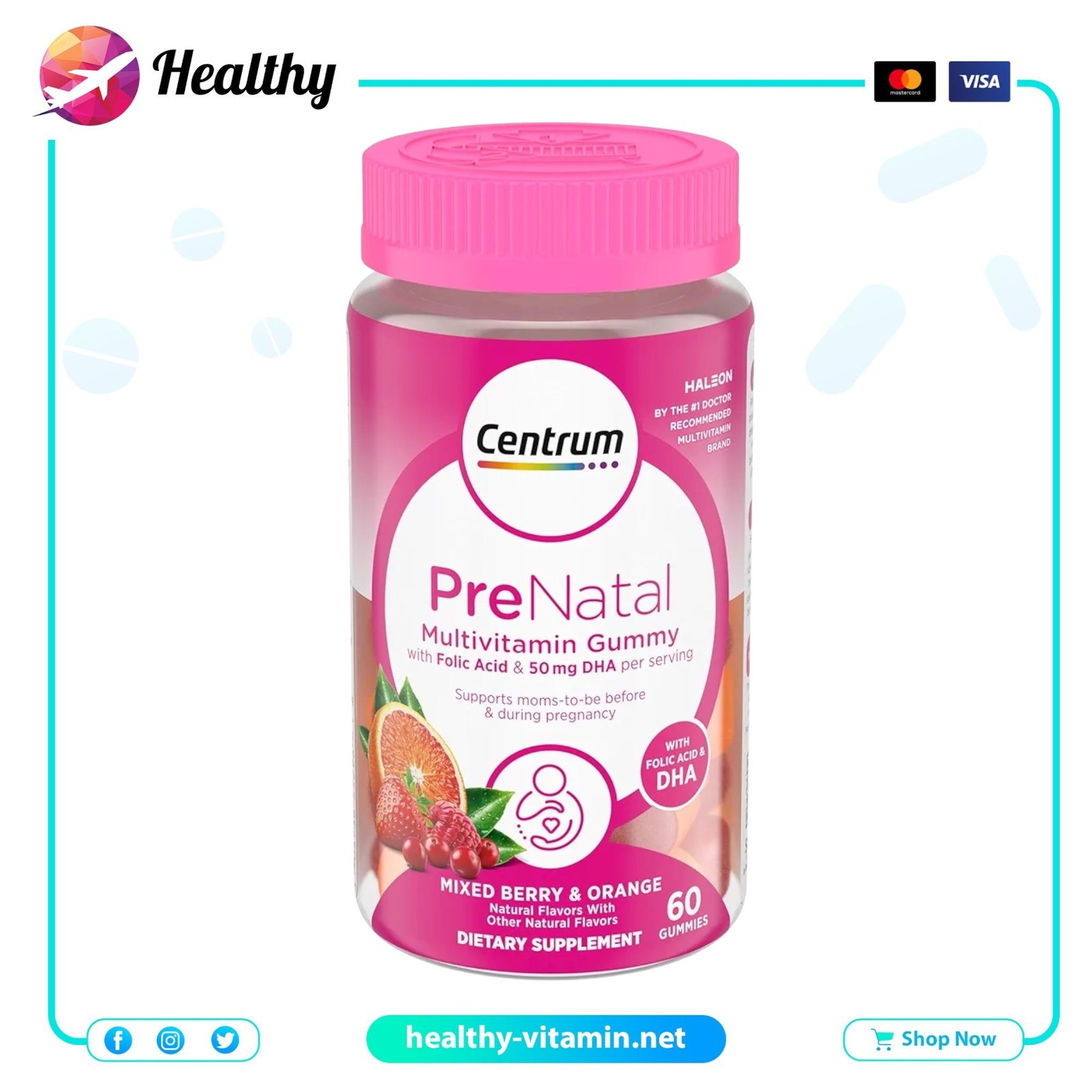 Centrum PreNatal Multivitamin Gummy Mixed Berry & Orange 60 Gummies