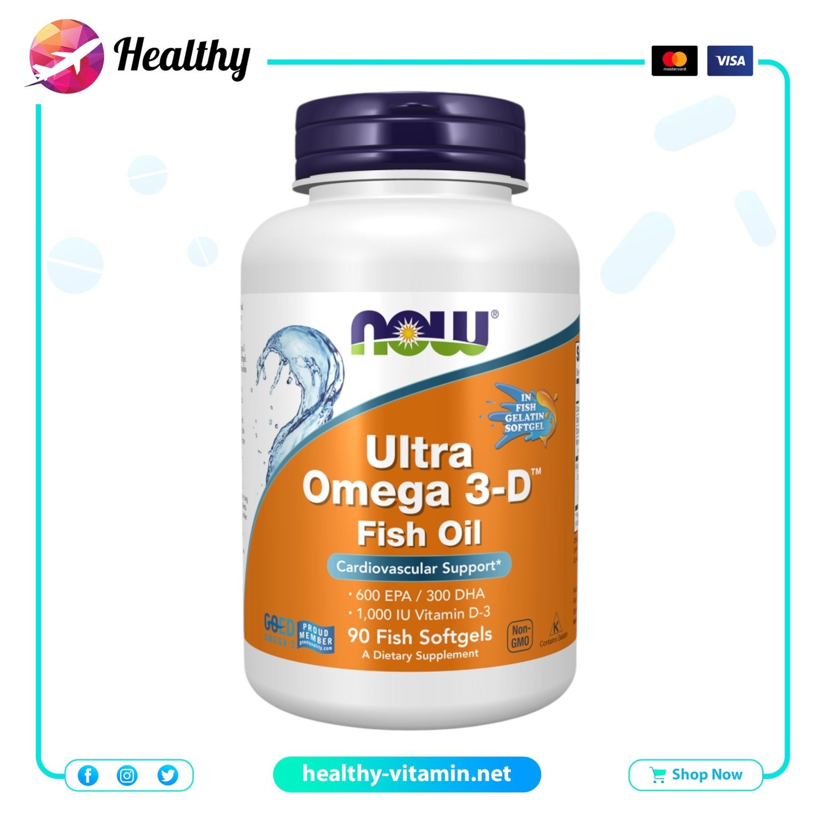 Ultra Omega 3-D Fish Oil Now Foods 90 Fish Softgels 1