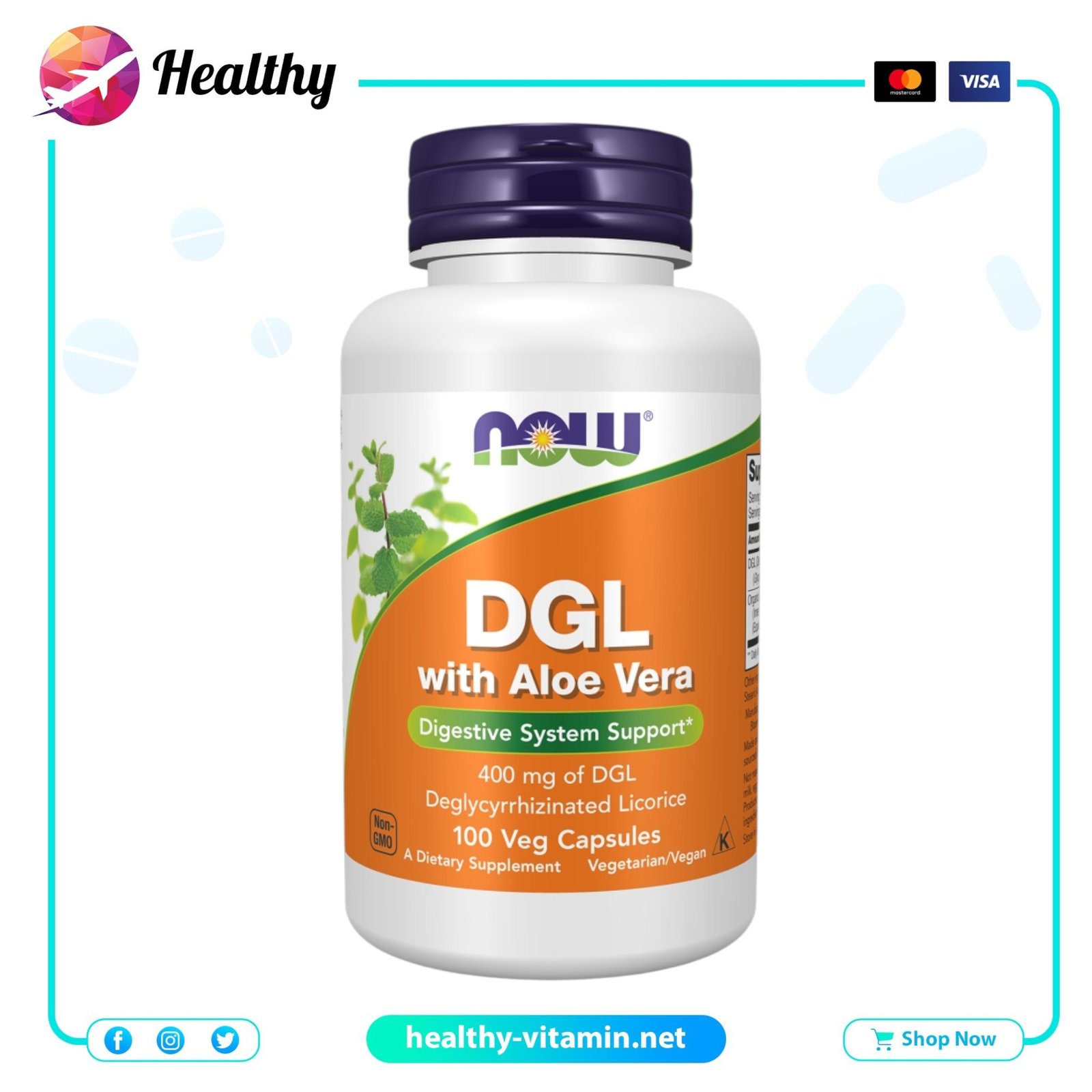 DGL with Aloe Vera 400 mg Now Foods 100 Veg Capsules 1