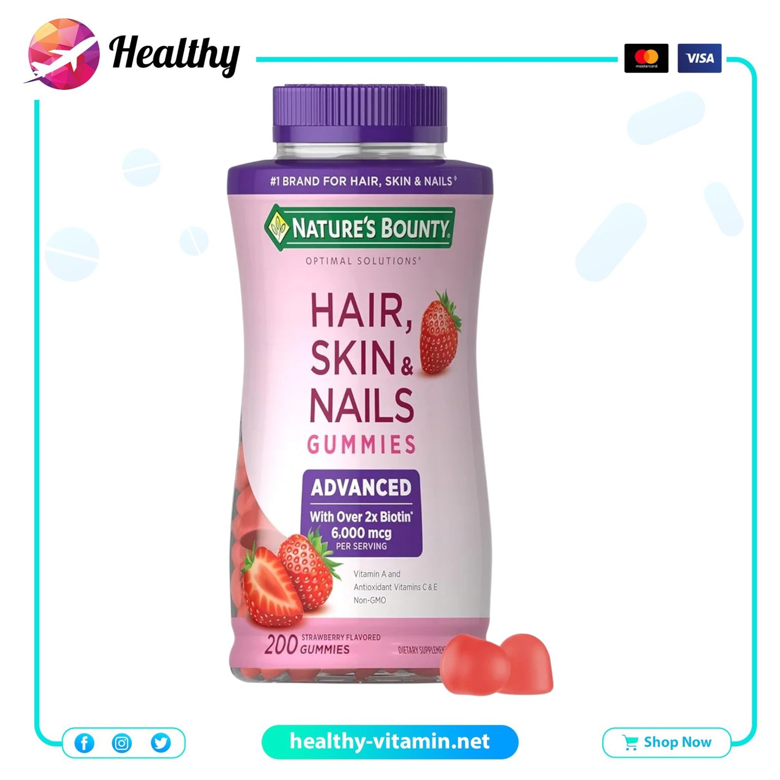 Hair, Skin & Nails Gummies Nature's Bounty Strawberry 200 Gummies 1 Hair, Skin & Nails Gummies Nature's Bounty Strawberry 200 Gummies 1