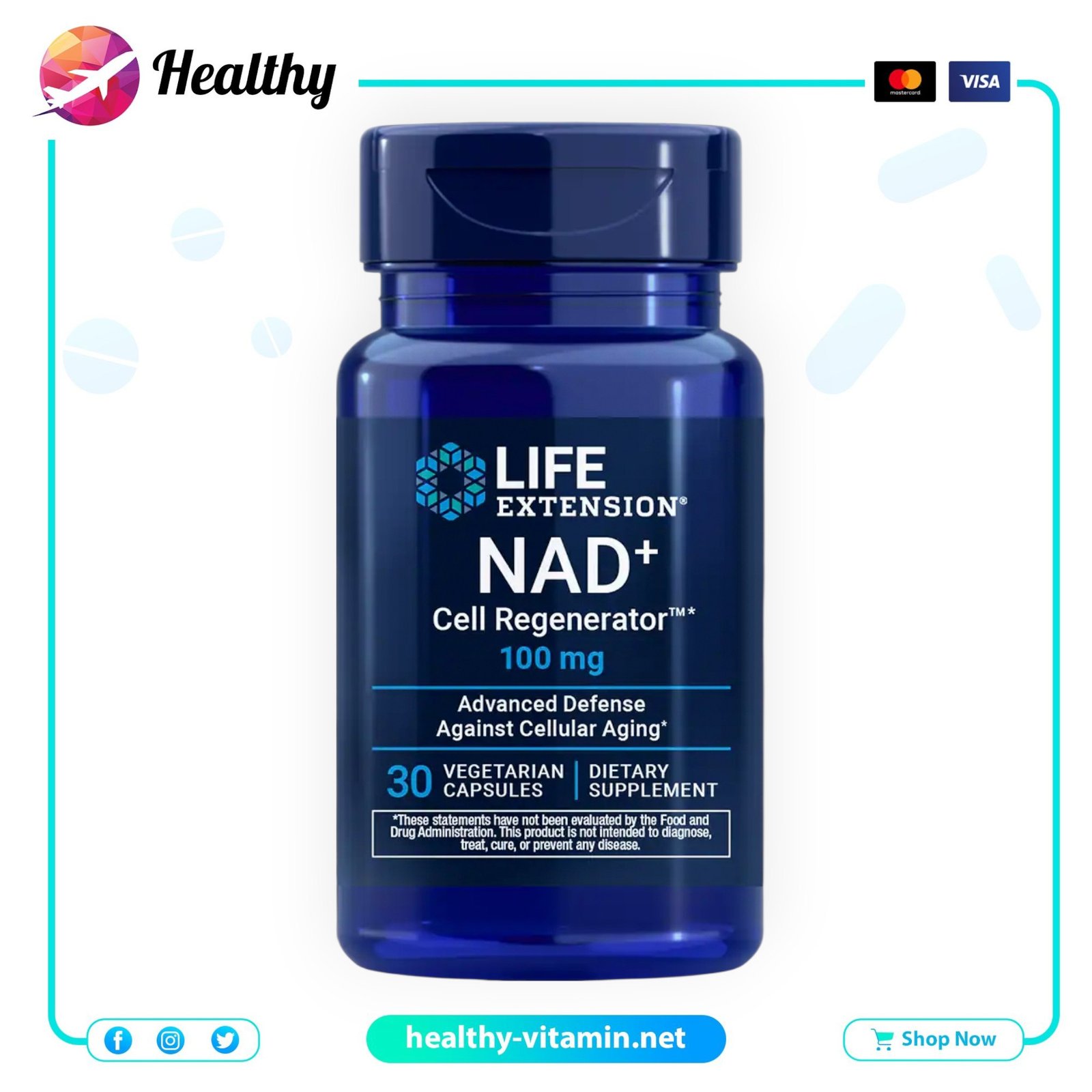 NAD+ Cell Regenerator 100 mg Life Extension 30 Vegetarian Capsules 1