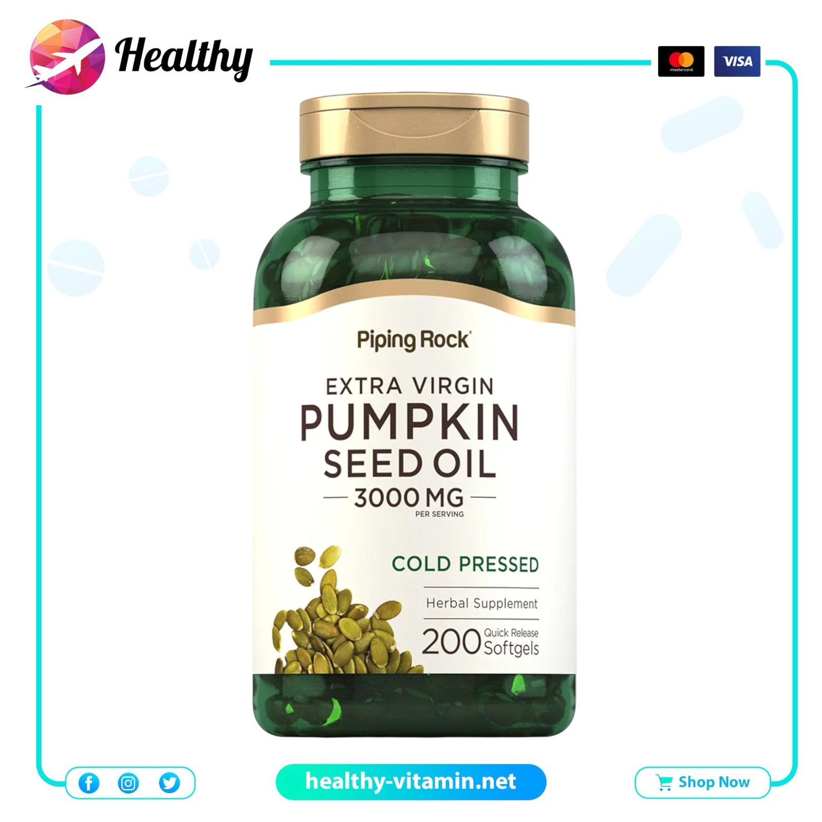 Pumpkin Seed Oil 3000 mg PipingRock 200 Quick Release Softgels 1